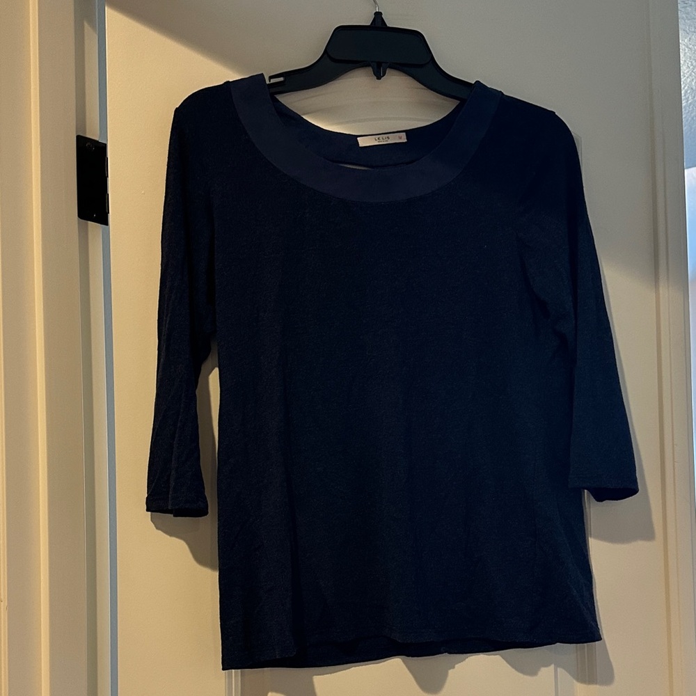 Le Lis Midnight Blue Long Sleeve Top. 3/4 sleeve. Suede like material outline